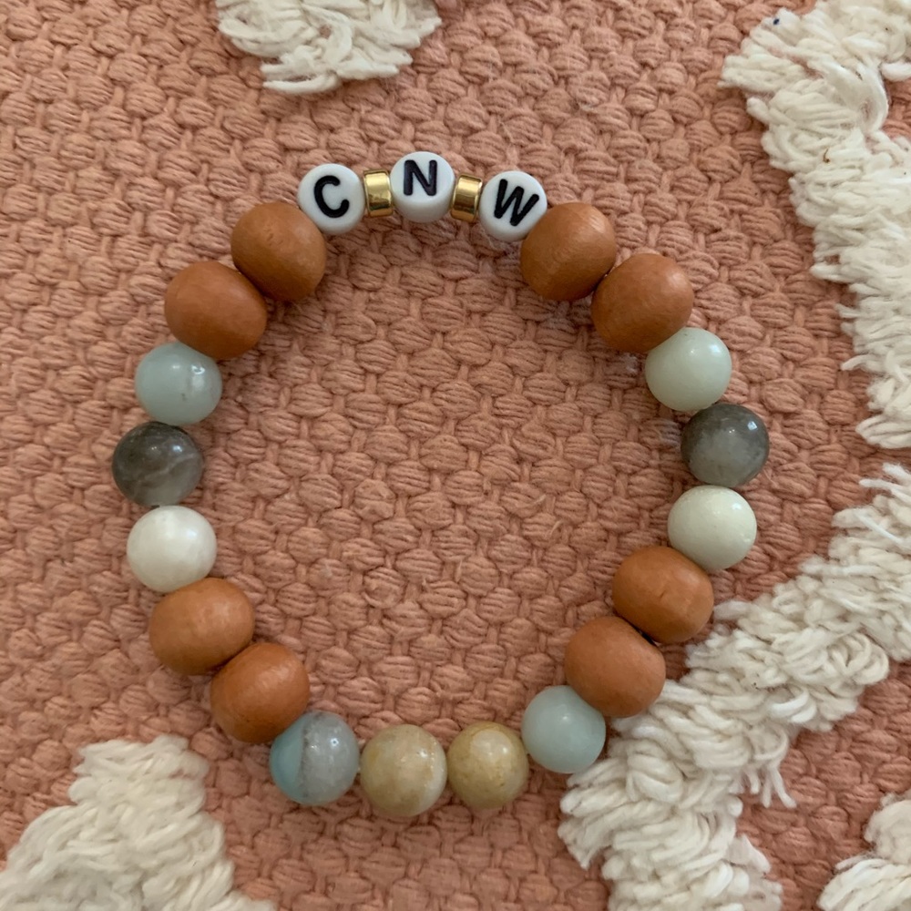 Custom beaded bracelets and keychains.